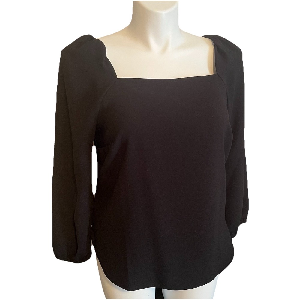 J‎ Crew Square Neck Top Sz 12 Long Sleeve Milkmaid Office Siren Black Classic